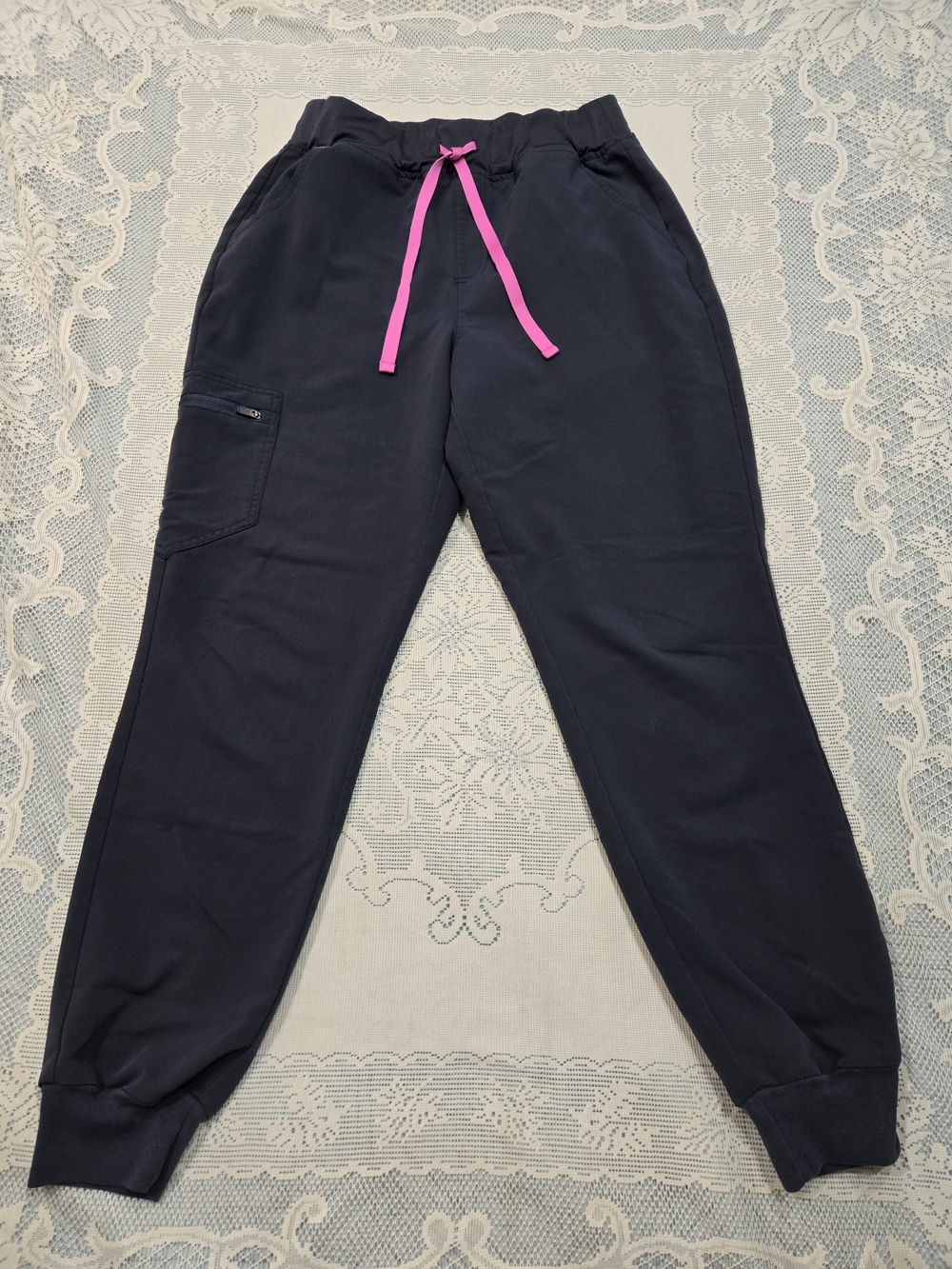 Figs Navy Track Joggers with Pink Drawstring
